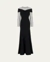 Jenny Packham Etienne Crystal Illusion Off-the-shoulder Gown In Black