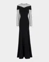 Jenny Packham Etienne Crystal Illusion Off-the-shoulder Gown In Black
