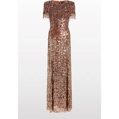 Jenny Packham Eugenie Sequin Fringed Maxi Dress In Brown