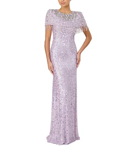 Jenny Packham Eugenie Sequin Fringed Maxi Dress In Purple