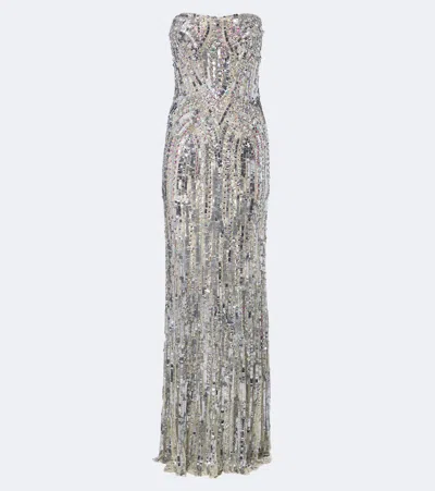 Jenny Packham Euphoria Embellished Bustier Gown In Silver