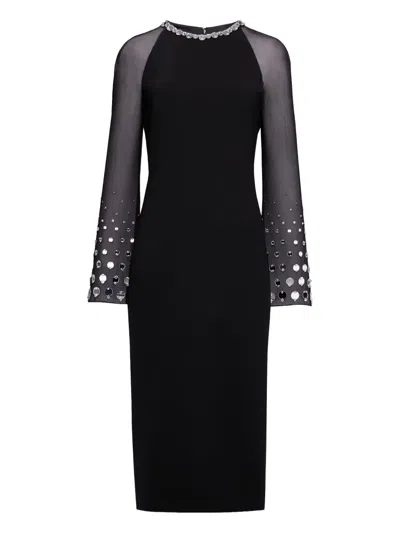 Jenny Packham Eurabia Mesh-sleeve Midi Dress In Black