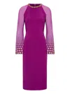 Jenny Packham Eurabia Mesh-sleeve Midi Dress In Purple