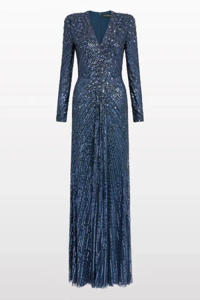 Jenny Packham Eve Sequin-embellished V-neck Dress In Blue