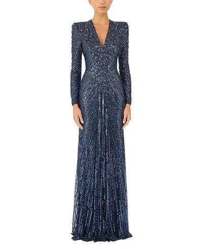 Jenny Packham Eve Sequin-embellished V-neck Dress In Blue
