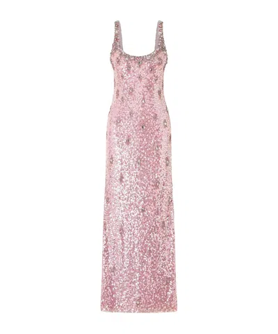 Jenny Packham Eza Embellished Mesh Gown In Pink