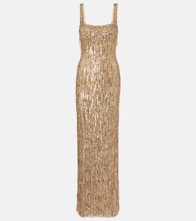 Jenny Packham Fleur Sequined Gown In Gold