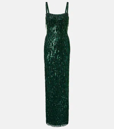 Jenny Packham Fleur Sequined Gown In Green