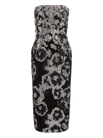 Jenny Packham Floral-print Embellished Midi Dress In Black