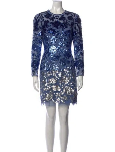 Pre-owned Jenny Packham Floral Print Mini Dress In Blue
