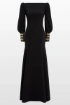 Jenny Packham Francolin Embellished-cuffs Puff-sleeve Maxi Dress In Black