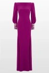 Jenny Packham Francolin Embellished-cuffs Puff-sleeve Maxi Dress In Purple