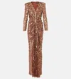 Jenny Packham Gazelle Sequined Gown In Brown