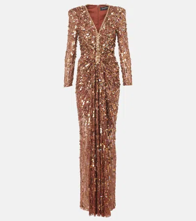 Jenny Packham Gazelle Sequined Gown In Brown