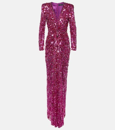Jenny Packham Gazelle Sequined Gown In Magenta
