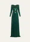 Jenny Packham Georgia Sequined Long-sleeve Gown In Fern Green 209