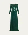 Jenny Packham Georgia Sequined Long-sleeve Gown In Fern Green