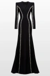 Jenny Packham Ghost Orchid Embellished Long-sleeve Maxi Dress In Black