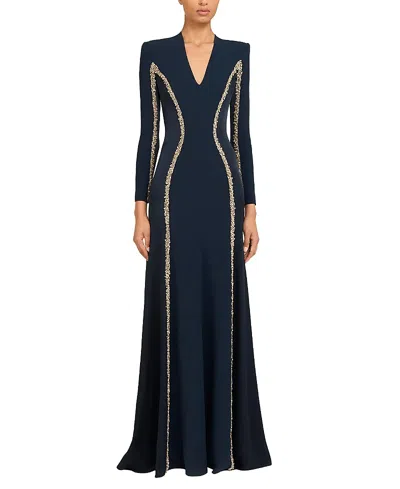 Jenny Packham Ghost Orchid Embellished Long-sleeve Maxi Dress In Blue