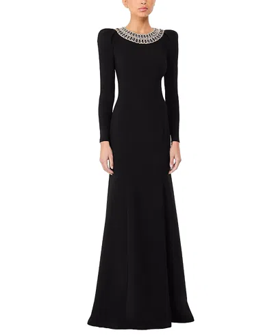 Jenny Packham Glory Embellished-neck Puff-shoulders Maxi Dress In Black