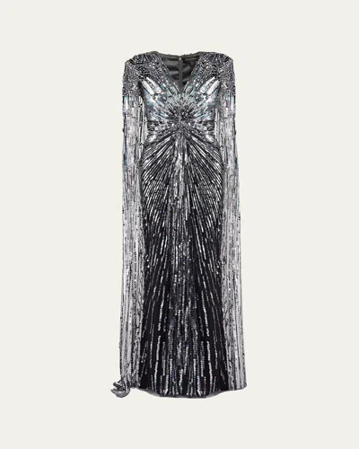 JENNY PACKHAM GOLD RUSH EMBELLISHED CAPE GOWN