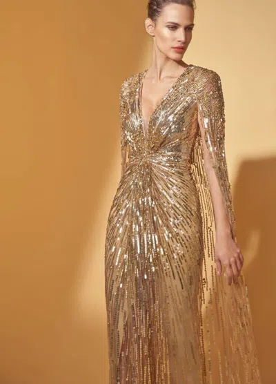 Jenny Packham Gold Rush Sequined Cape Gown