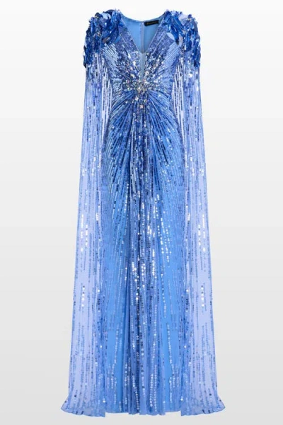 Jenny Packham Goldfinger Sequin-embellished Maxi Dress In Blue