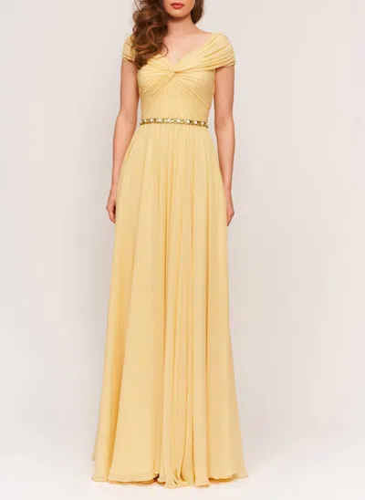 Jenny Packham Grace Silk Chiffon Gown In Bees Wax In Multi