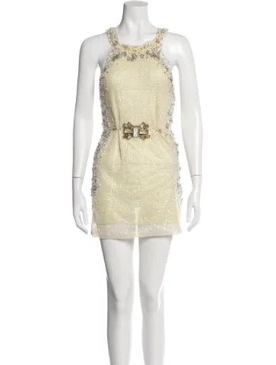 Pre-owned Jenny Packham Halterneck Mini Dress In Yellow