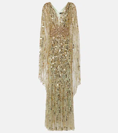 Jenny Packham Honey Pie Sequin-embellished Gown In Gold