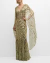 JENNY PACKHAM HONEY PIE SEQUINED CAPE-SLEEVE MERMAID GOWN