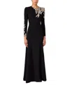 Jenny Packham Honor Beaded Leaf-embellished Gown In Black