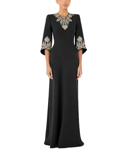 Jenny Packham Ice Cascade Embellished Dress In Black