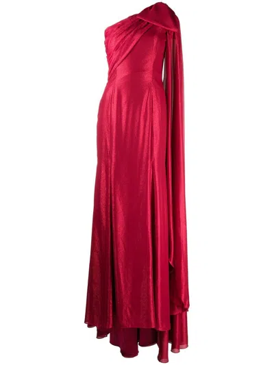 Jenny Packham Imogen One-shoulder Draped Gown In Red