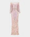 Jenny Packham Ines Crystal Sequined Flare-sleeve Gown In Pink