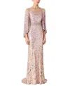 Jenny Packham Ines Crystal Sequined Flare-sleeve Gown In Pink