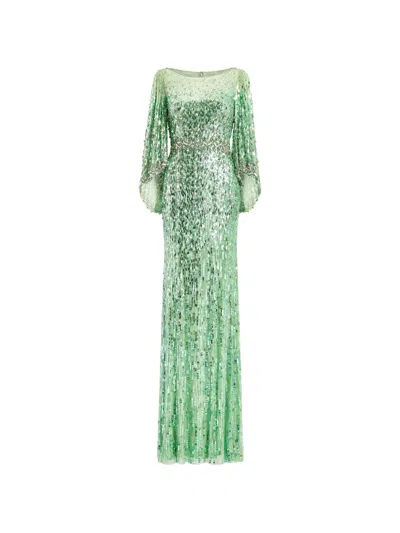 Jenny Packham Ines Sequin-embellished Maxi Dress In Green