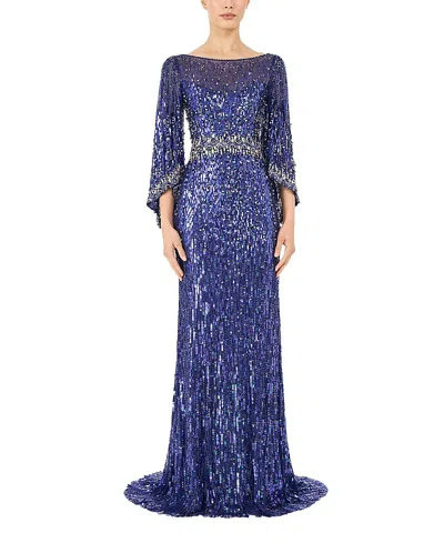 Jenny Packham Ines Embellished Long-sleeved Maxi Dress In Blue