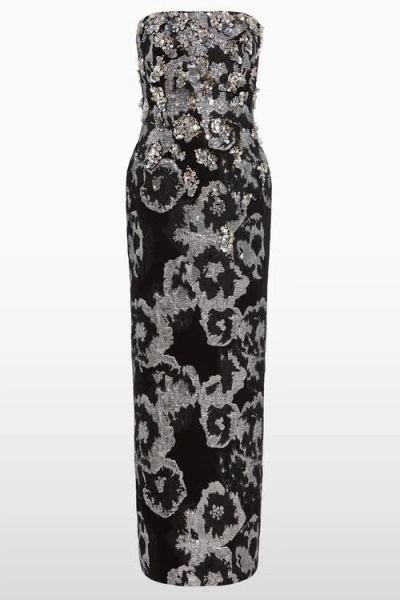 Jenny Packham Jasmine Floral-jacquard Maxi Dress In Black