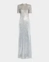 Jenny Packham Jourdain Crystal Sequined Flutter-sleeve Gown In Metallic