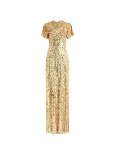 Jenny Packham Jourdain Sequin-embellishment Maxi Dress In Gold
