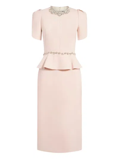 Jenny Packham Vienna Embellished Puff-sleeve Midi Dress In Pink