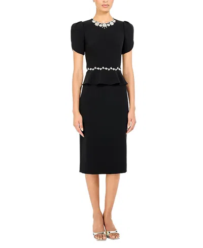 Jenny Packham Jules Floral-embellished Midi Dress In Black