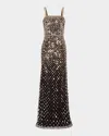 Jenny Packham Juliette Sequined Crystal Sleeveless Column Gown In Brown