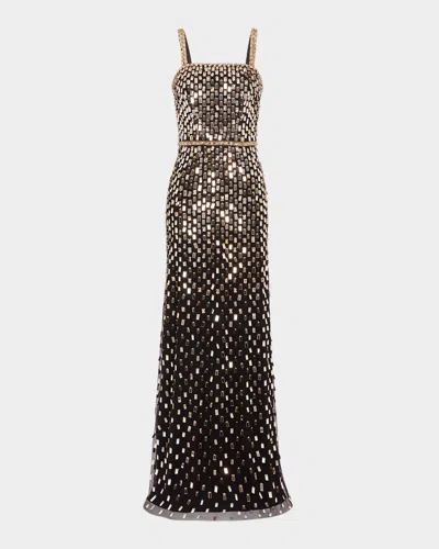 JENNY PACKHAM JULIETTE SEQUINED CRYSTAL SLEEVELESS COLUMN GOWN