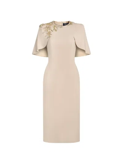 Jenny Packham Juniper Crystal-embellished Cape-sleeve Dress In Neutral
