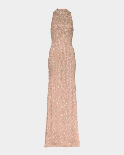 Jenny Packham Juno Crystal Mock-neck Sleeveless Gown In Desert Sand 