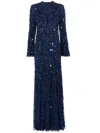 Jenny Packham Margot Sequin-embellished Evening Dress In Blue