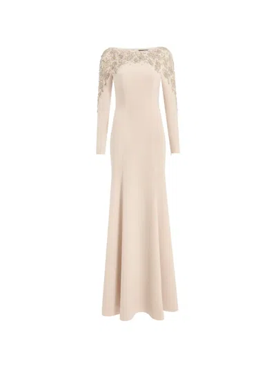 Jenny Packham Kelly Embellished Long-sleeve Maxi Dress In Neutral
