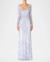 Shop Jenny Packham Kestra Embellished Long-sleeve Sequin Gown In Iris